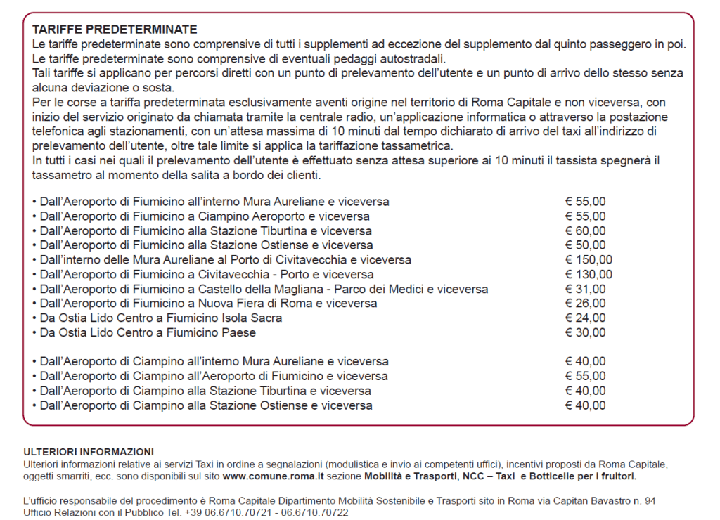 Nuovo tariffario taxi Roma 2024